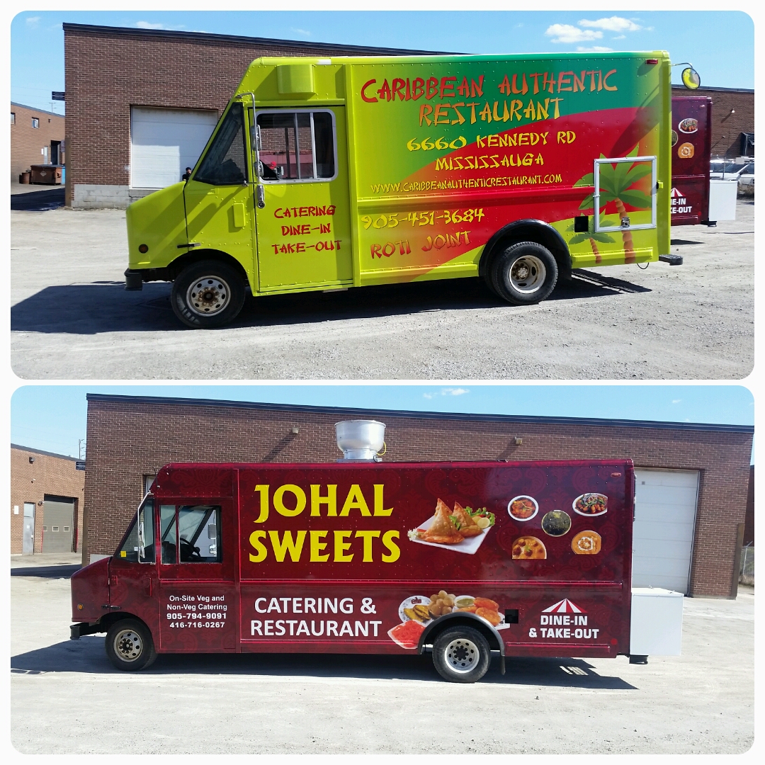 Vehicle wraps on two restaurant food trucks in Mississauga