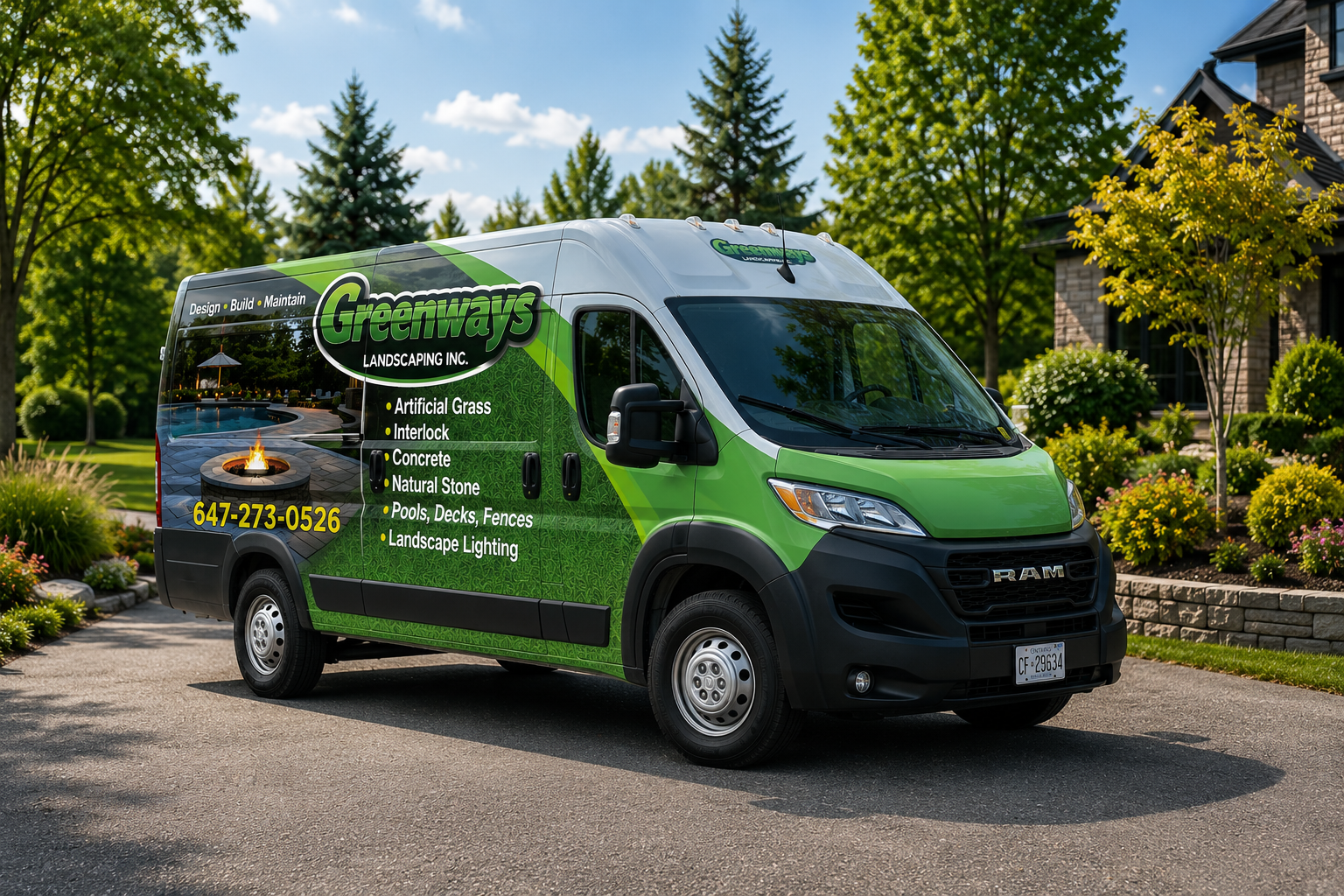 Greenways landscaping van wrap with branded fleet graphics